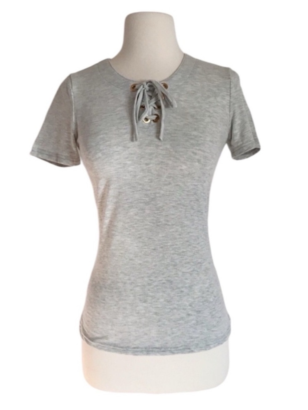 BE YOU TIFUL Lace Up Tee Top Medium Gray